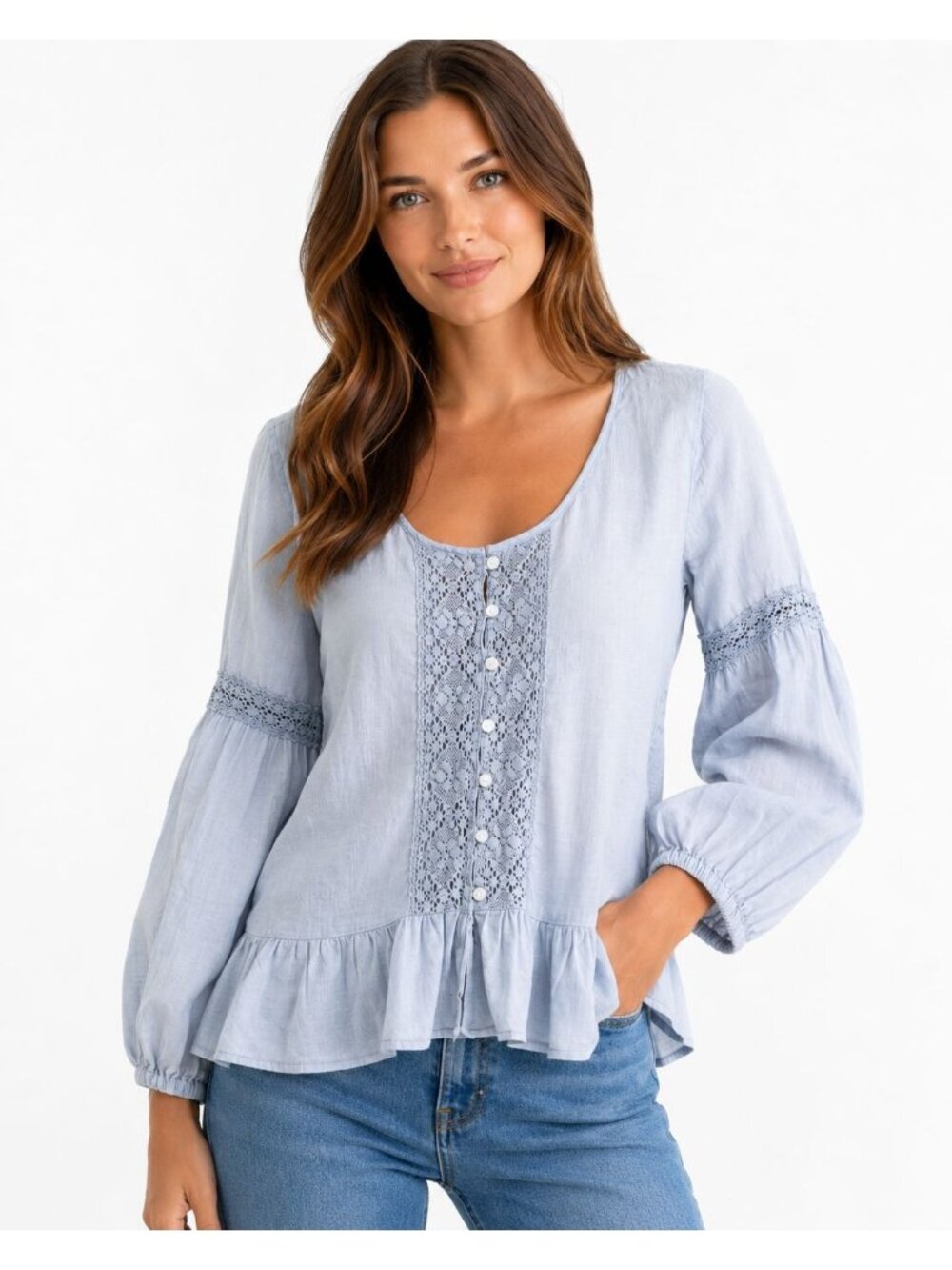 Denim and Supply Womens light Blue Boho top size Medium cottagecore Prairie